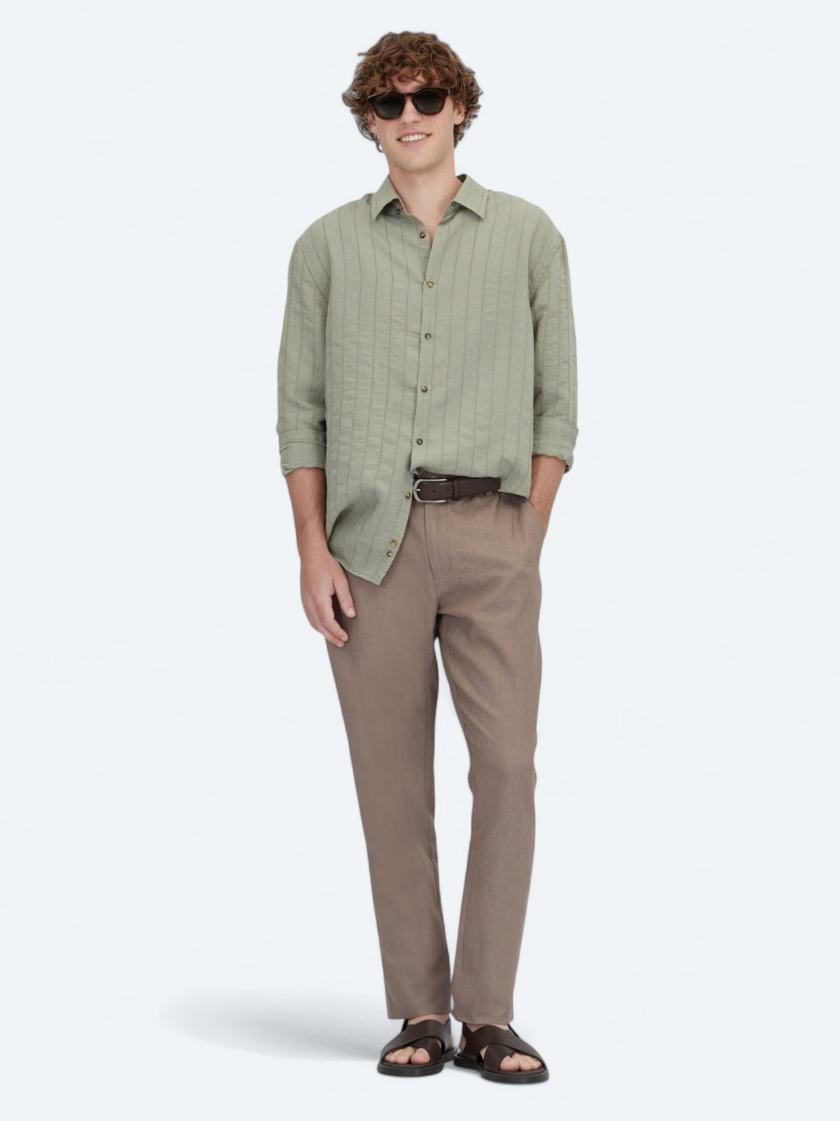 Haki Oversize Fit Uzun Dokuma Casual Gömlek