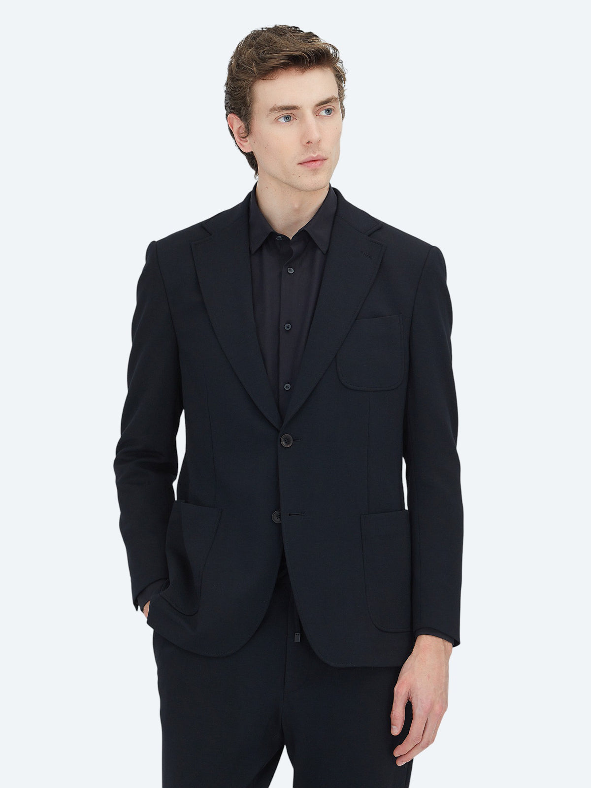 Siyah Düz Modern Fit Örme Takım Elbise