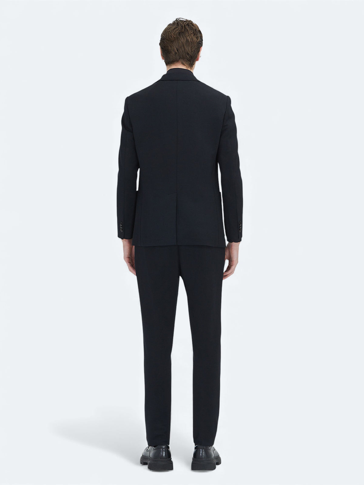 Siyah Düz Modern Fit Örme Takım Elbise
