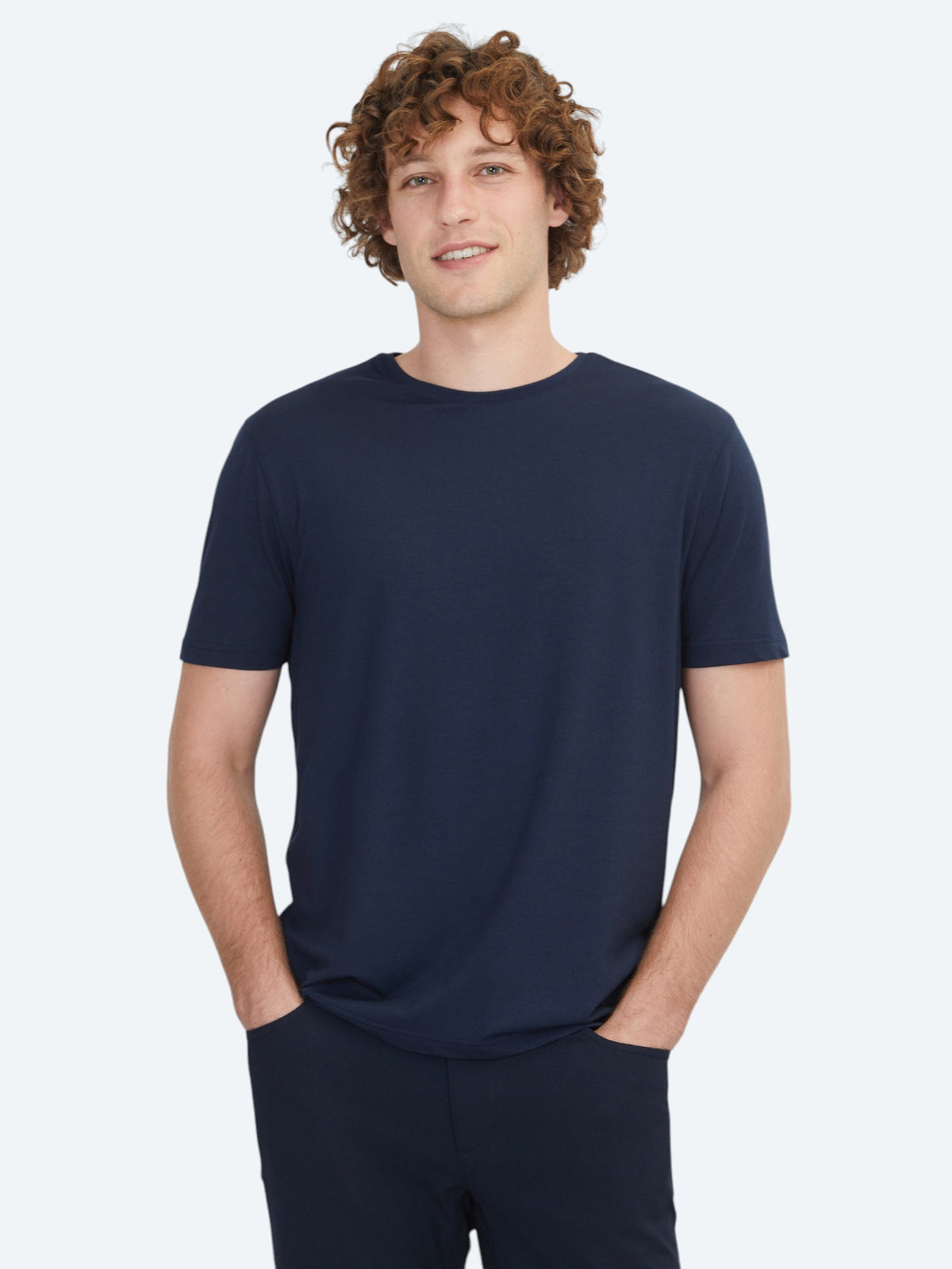 Lacivert Düz Bisiklet Yaka Pamuk Karışımlı T-Shirt