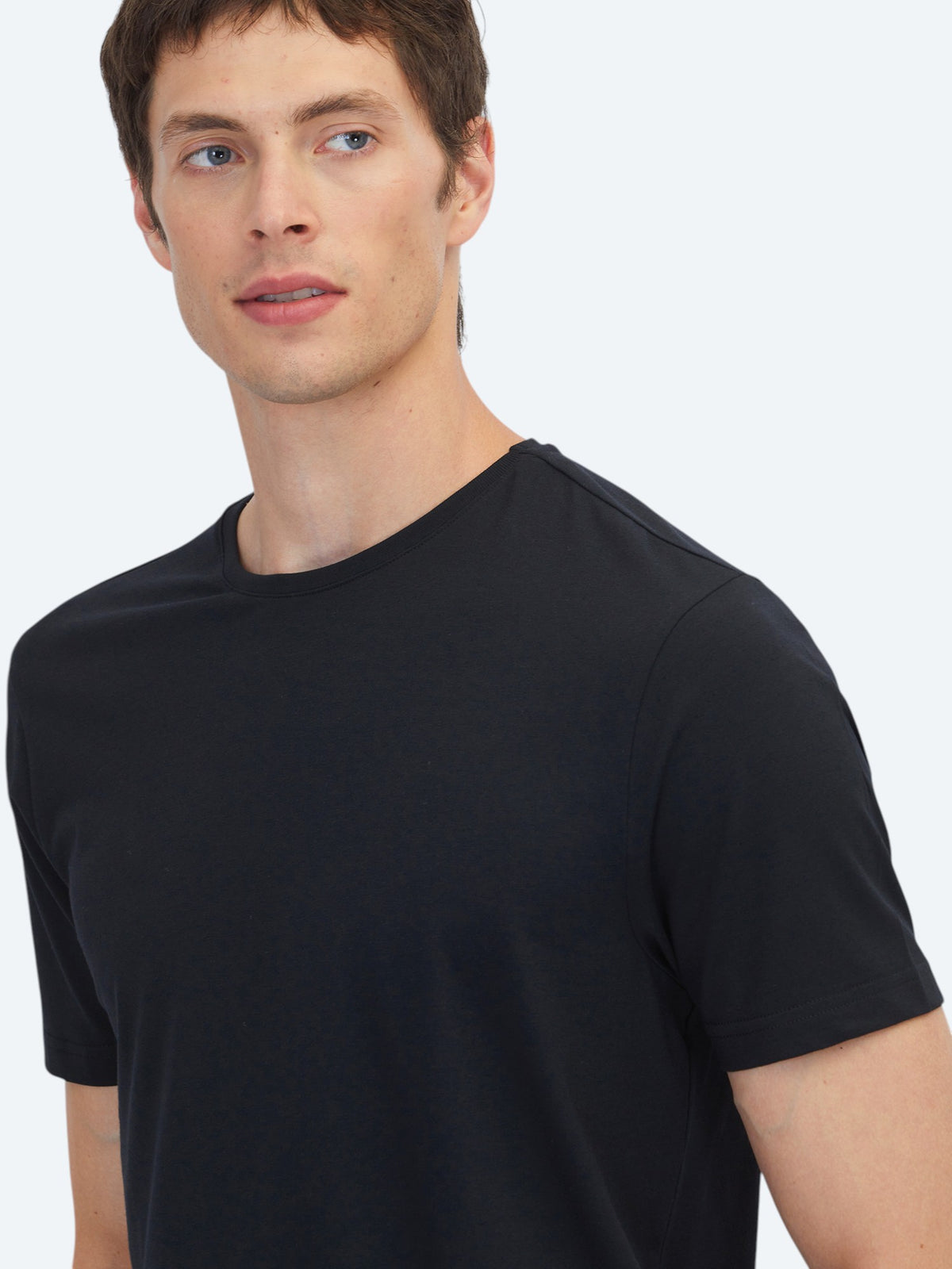 Siyah Düz Bisiklet Yaka Pamuk Karışımlı T-Shirt