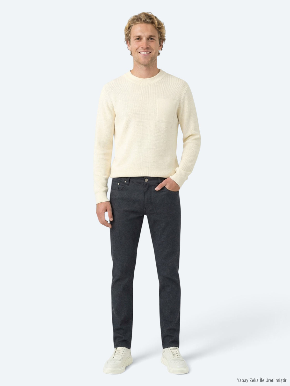 Siyah Dokuma Regular Fit Casual Pamuk Karışımlı Pantolon