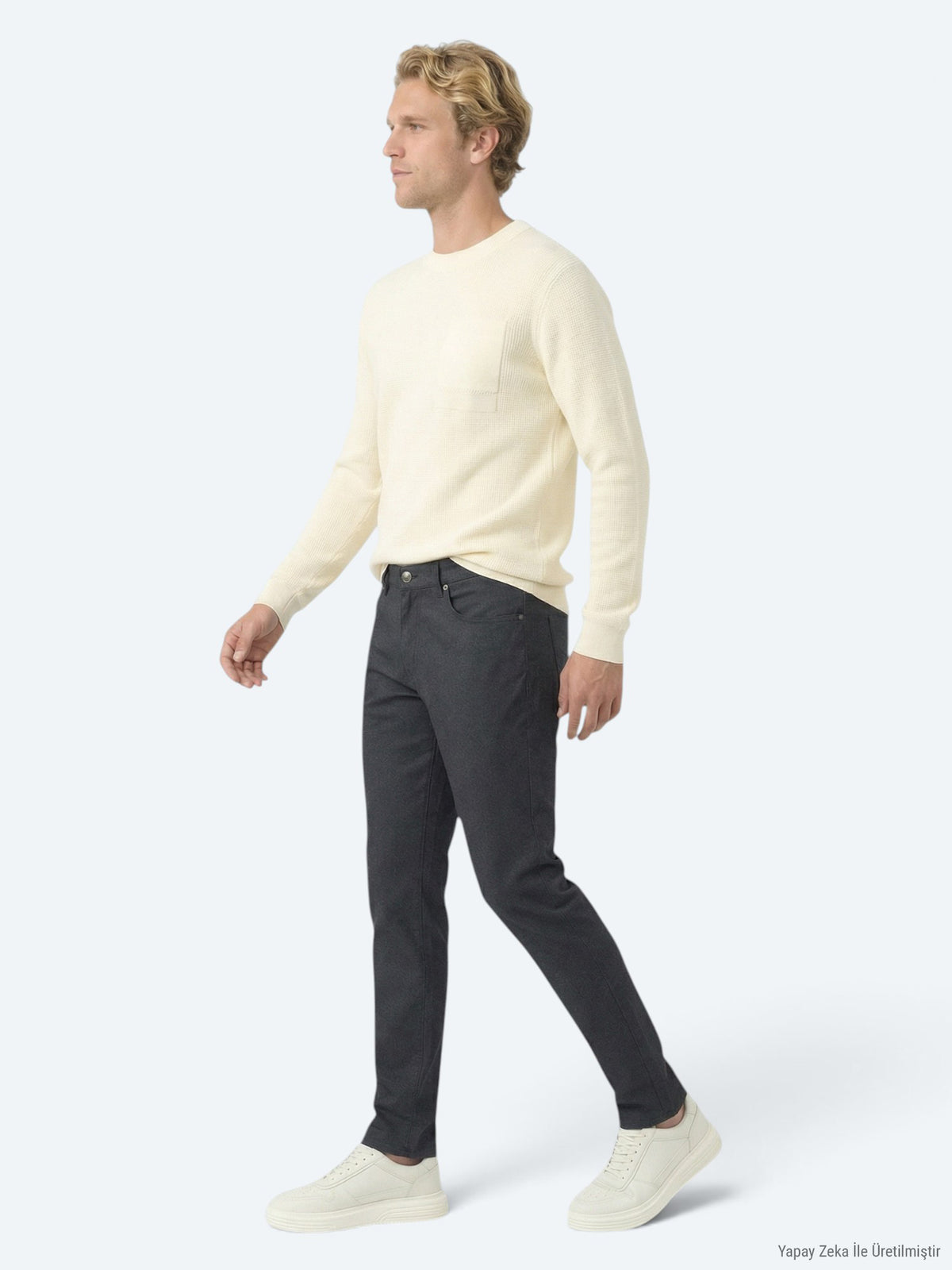 Siyah Dokuma Regular Fit Casual Pamuk Karışımlı Pantolon