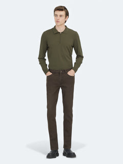 Kahverengi Slim Fit Denim Pamuk Karışımlı Pantolon