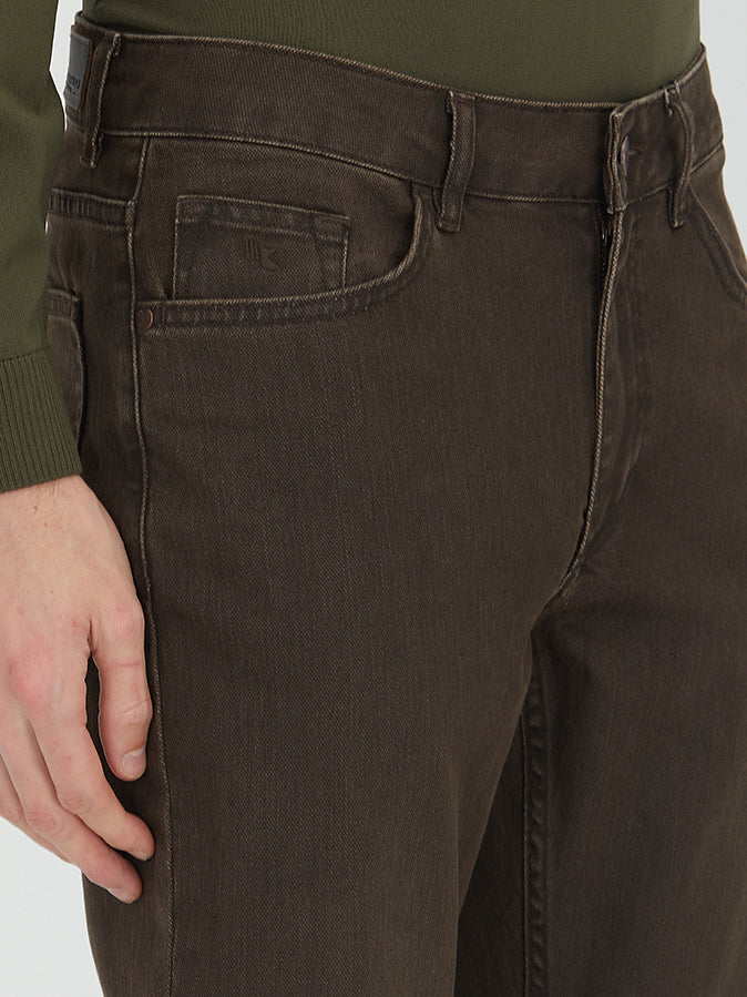 Kahverengi Slim Fit Denim Pamuk Karışımlı Pantolon