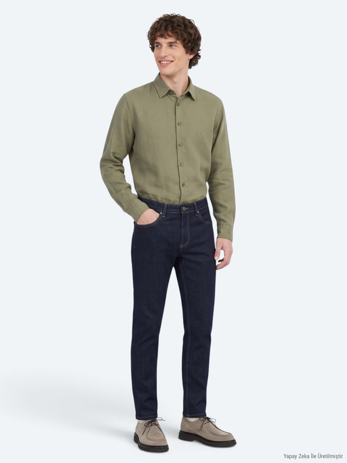 Lacivert Düz Slim Fit Denim Pamuk Karışımlı Pantolon