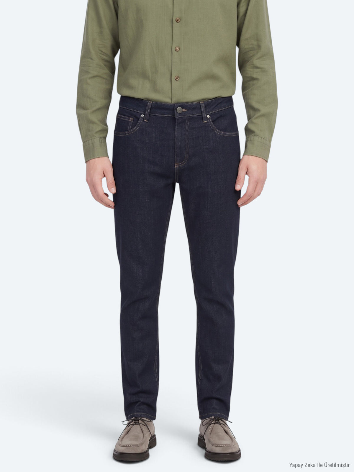 Lacivert Düz Slim Fit Denim Pamuk Karışımlı Pantolon