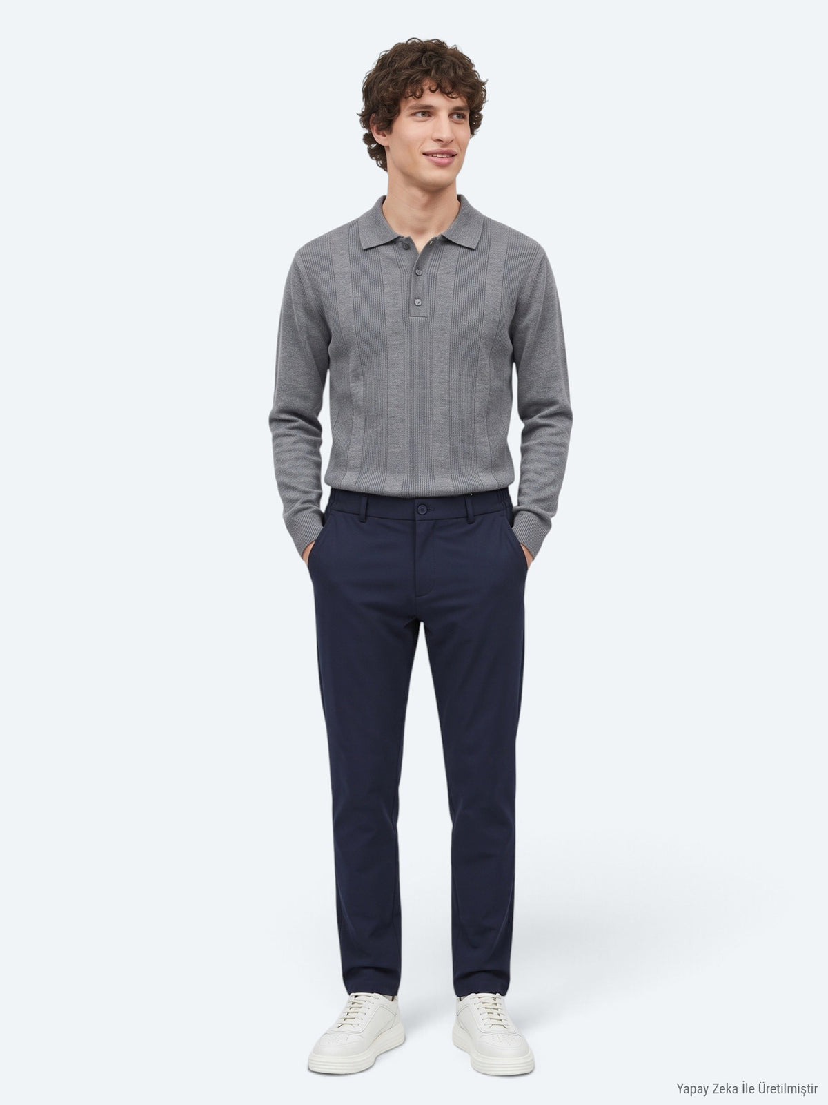 Navy Blue Weaving Jogging Fit Casual Trousers