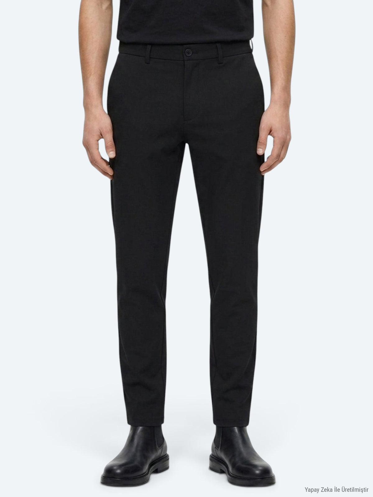 Siyah Düz Dokuma Jogging Fit Casual Pamuk Karışımlı Pantolon