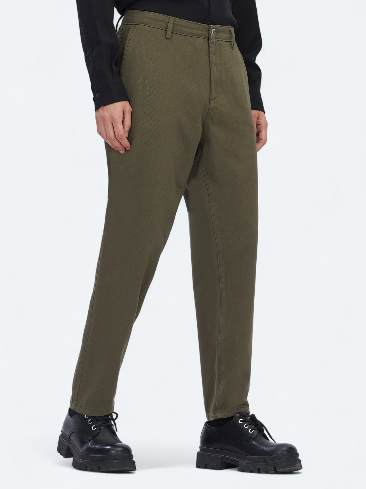 Haki Dokuma Relaxed Fit Casual Pamuk Karışımlı Pantolon