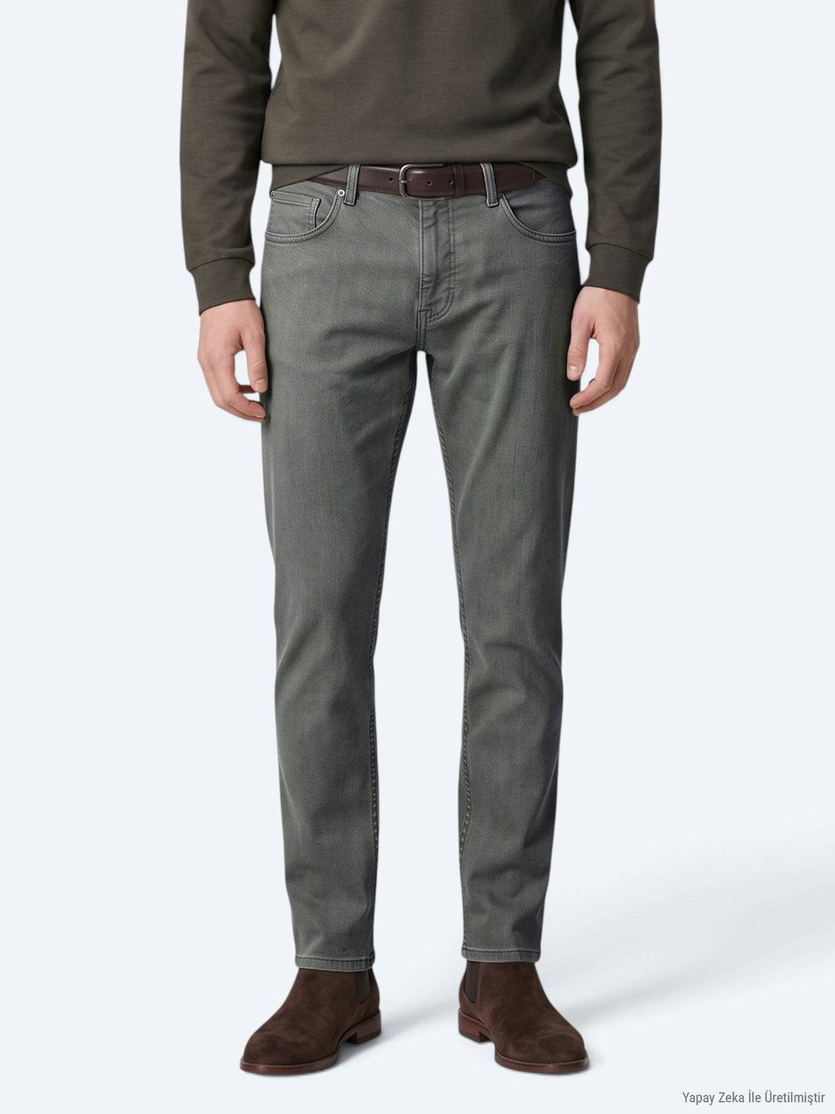 Haki Dokuma Regular Fit Casual Pamuk Karışımlı Pantolon