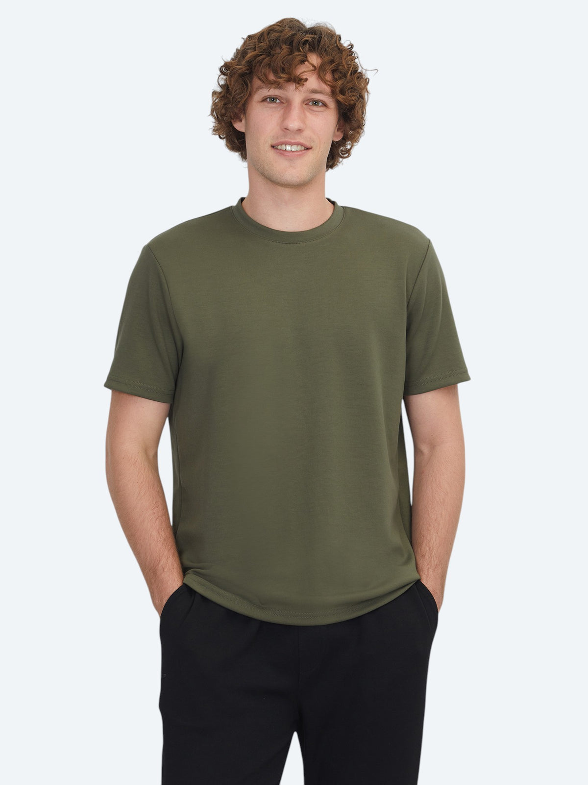 Haki Düz Bisiklet Yaka T-Shirt