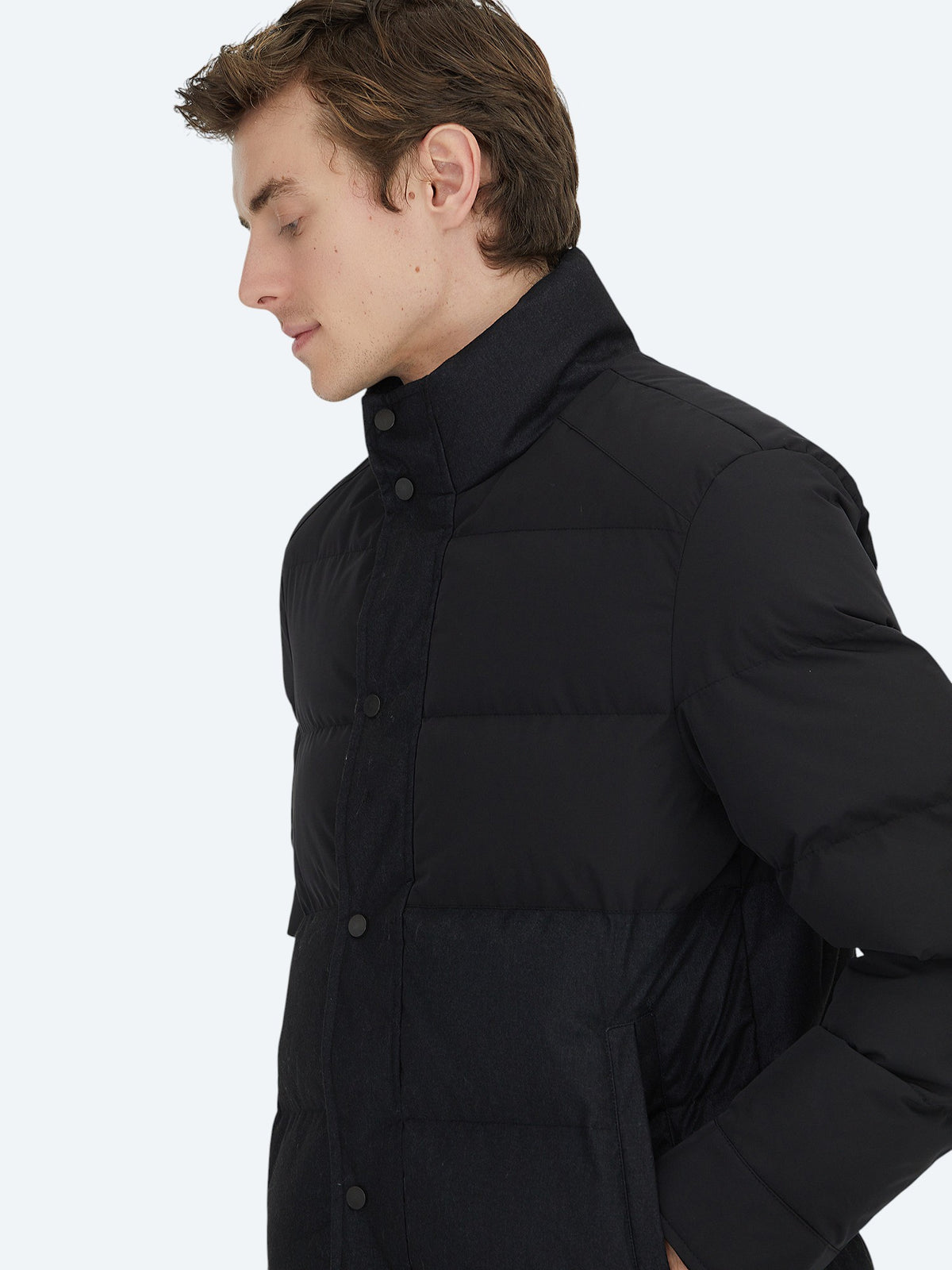 Siyah Regular Fit Kapüşonlu Casual Dokuma Mont
