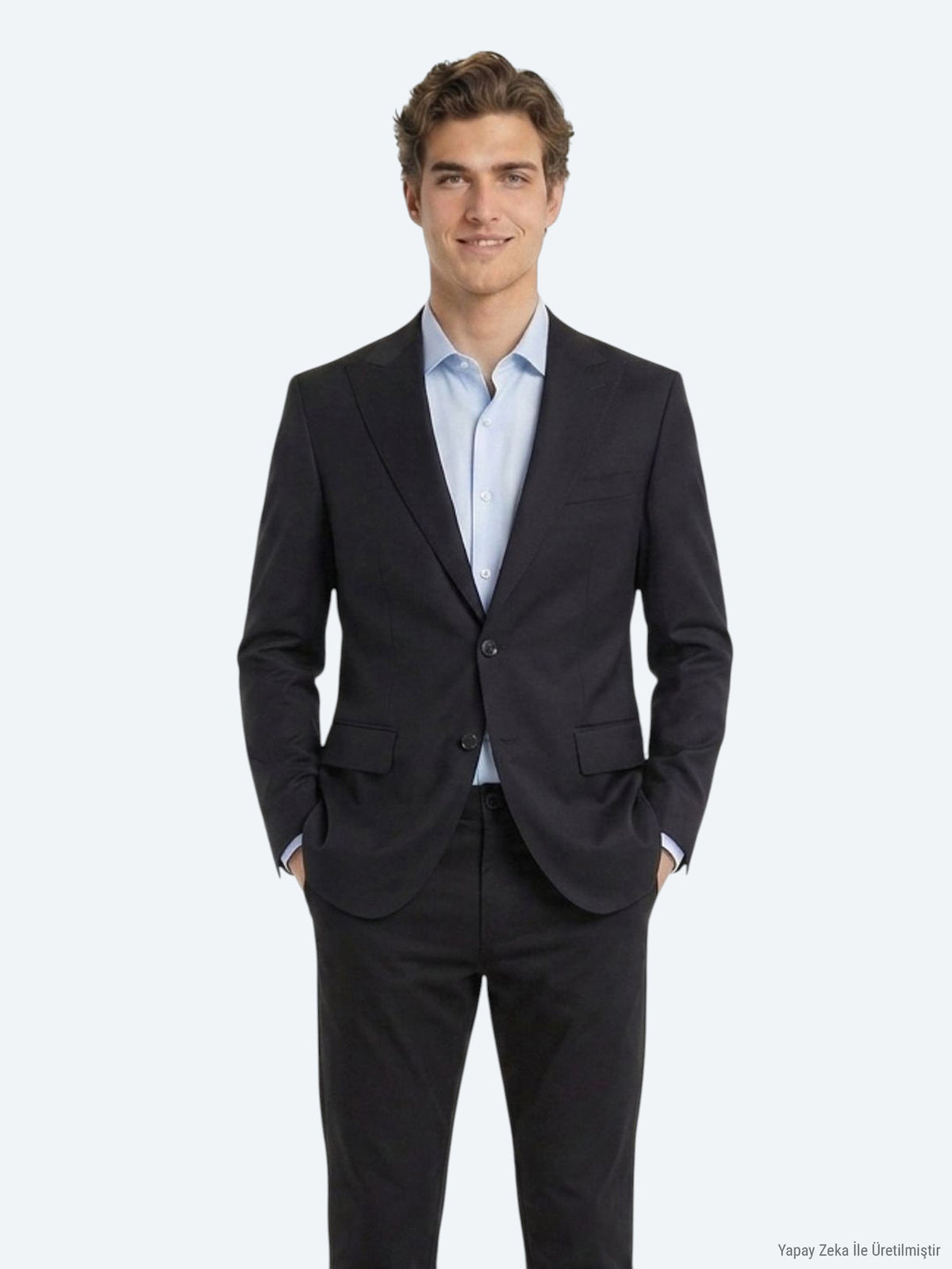 Lacivert Düz Modern Fit Yün Karışımlı Takım Elbise