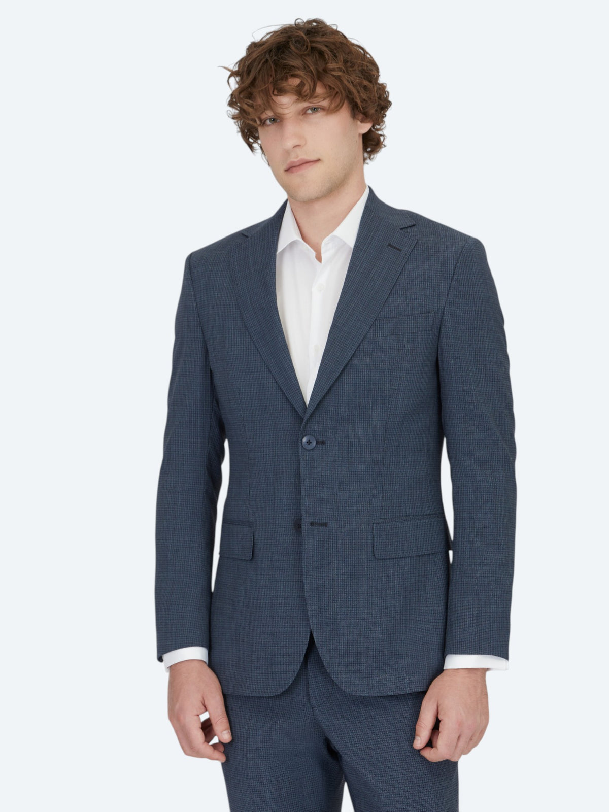 Lacivert Desenli Modern Fit Yün Karışımlı Takım Elbise