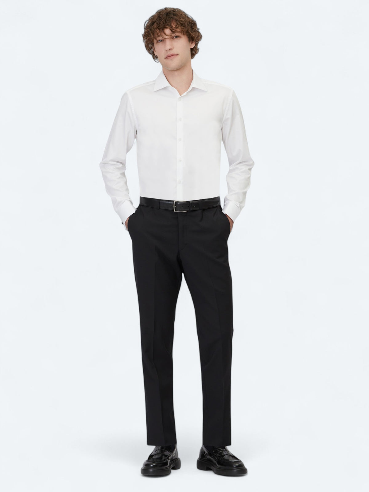 Siyah Düz Dokuma Fitted Fit Klasik Yün Karışımlı Pantolon