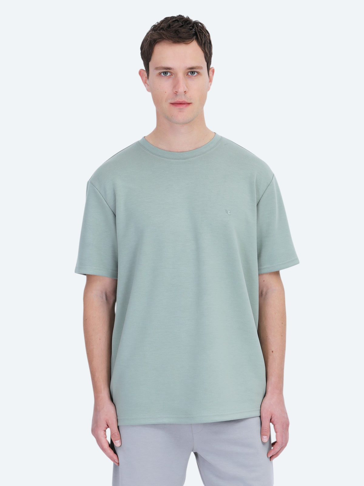 Açık Yeşil Düz Bisiklet Yaka T-Shirt