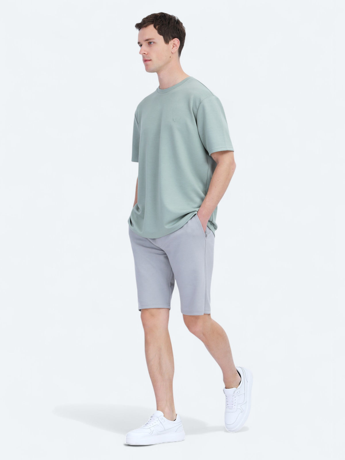 Açık Yeşil Düz Bisiklet Yaka T-Shirt