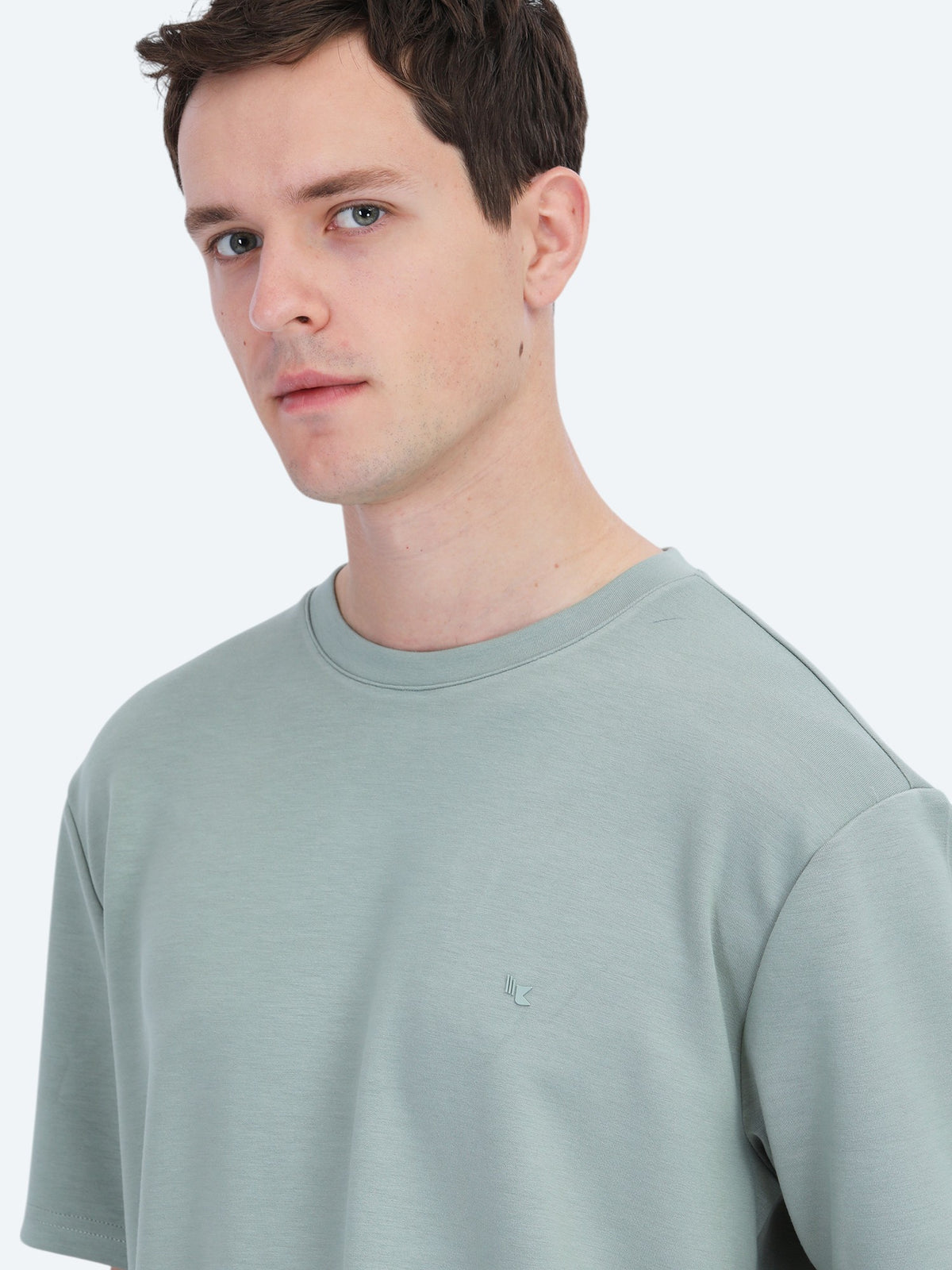 Açık Yeşil Düz Bisiklet Yaka T-Shirt