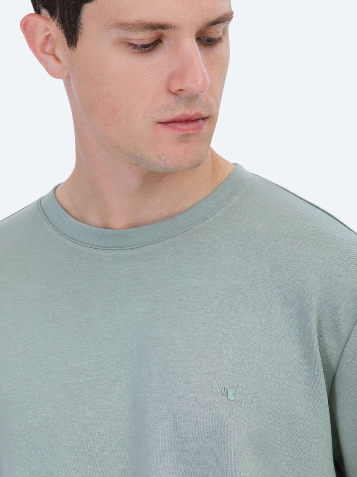 Açık Yeşil Düz Bisiklet Yaka T-Shirt