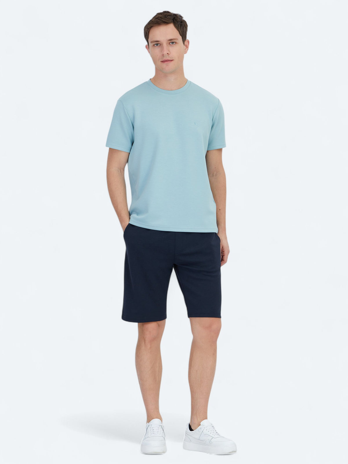 Mint Düz Bisiklet Yaka T-Shirt