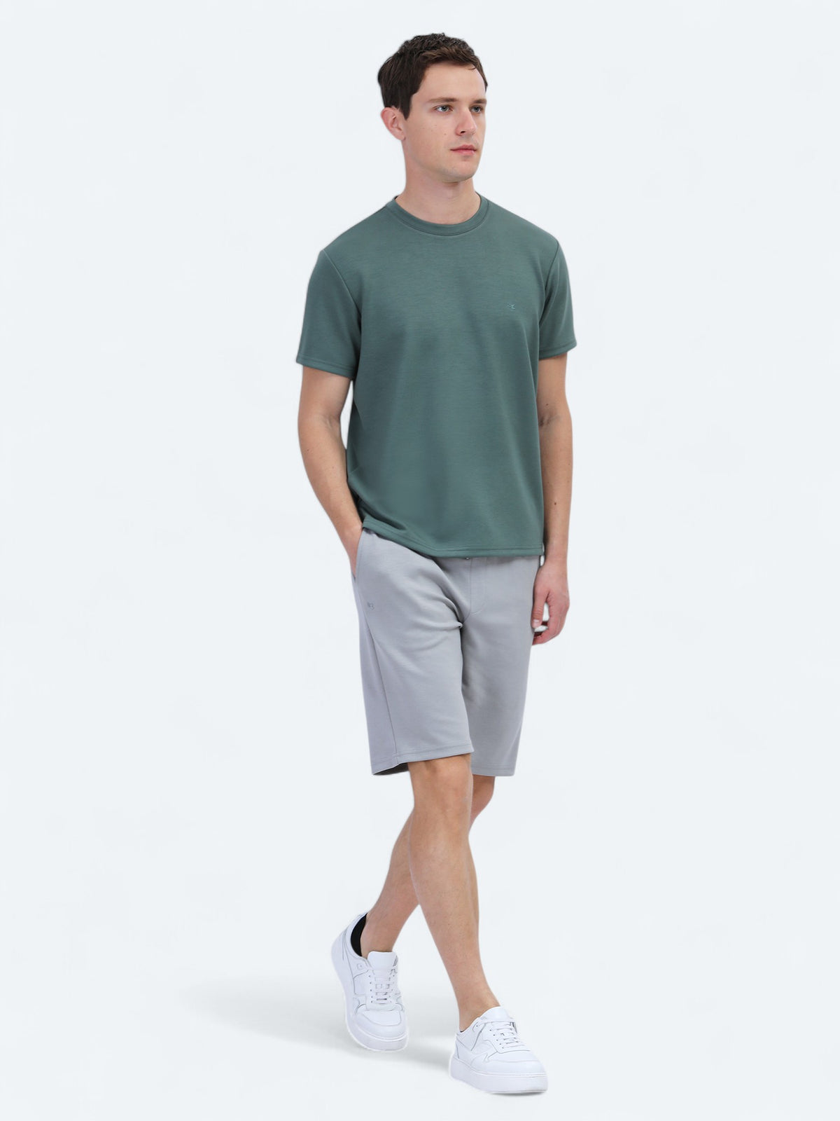 Yeşil Düz Bisiklet Yaka T-Shirt