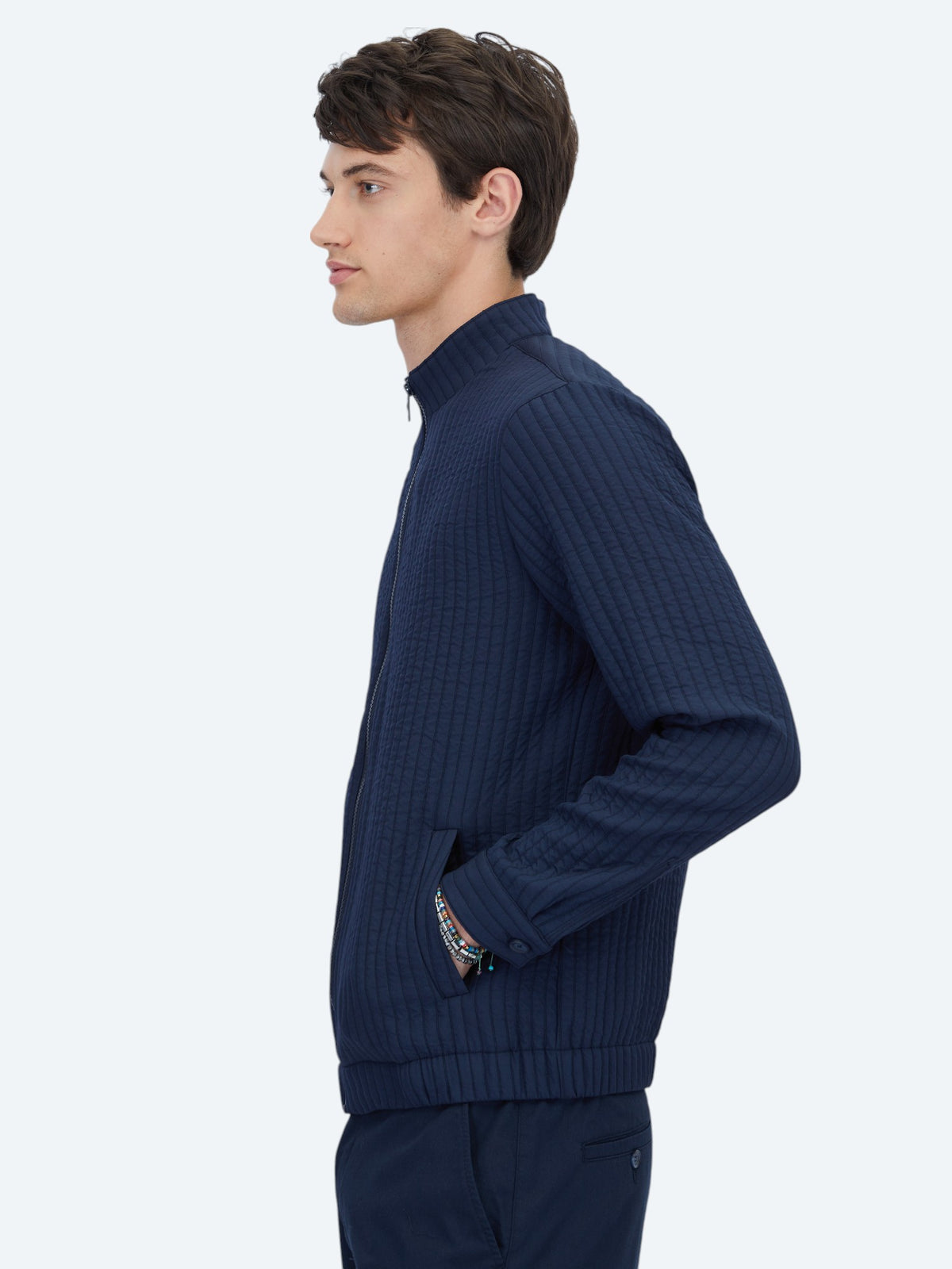 Lacivert Regular Fit Dik Yaka Casual Dokuma Mont