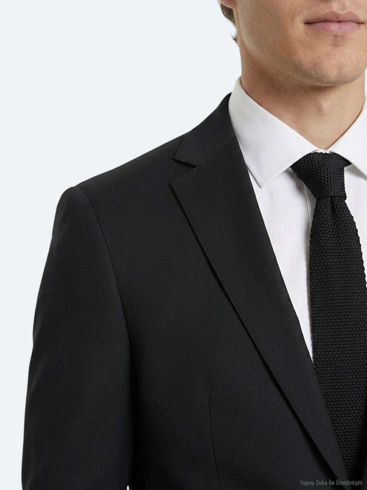 Siyah Düz Slim Fit Yün Karışımlı Takım Elbise