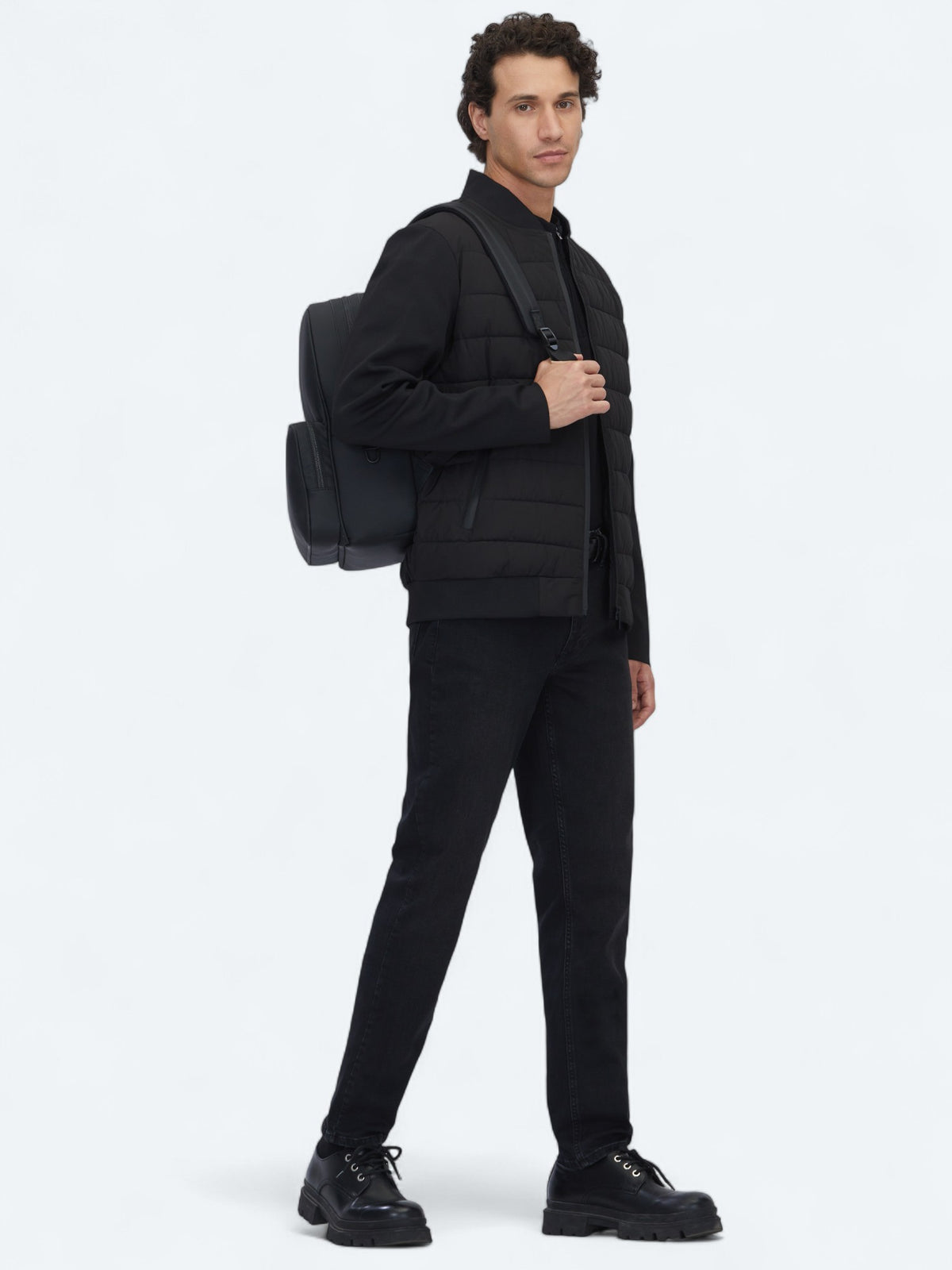 Siyah Regular Fit Bebe Yaka Casual Dokuma Mont