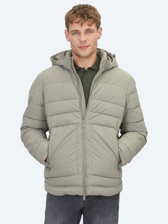 Haki Regular Fit Kapüşonlu Casual Dokuma Mont
