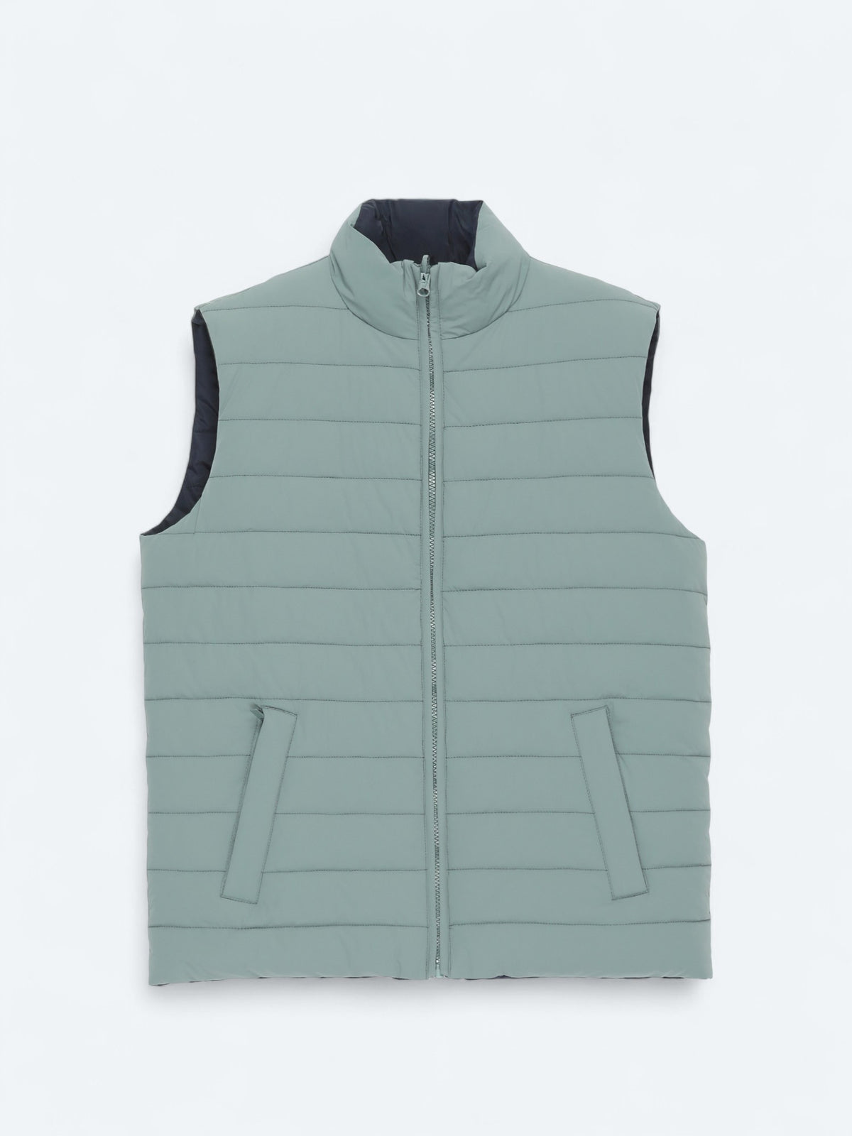 Koyu Mint Regular Fit Dik Yaka Casual Dokuma Spor Yelek
