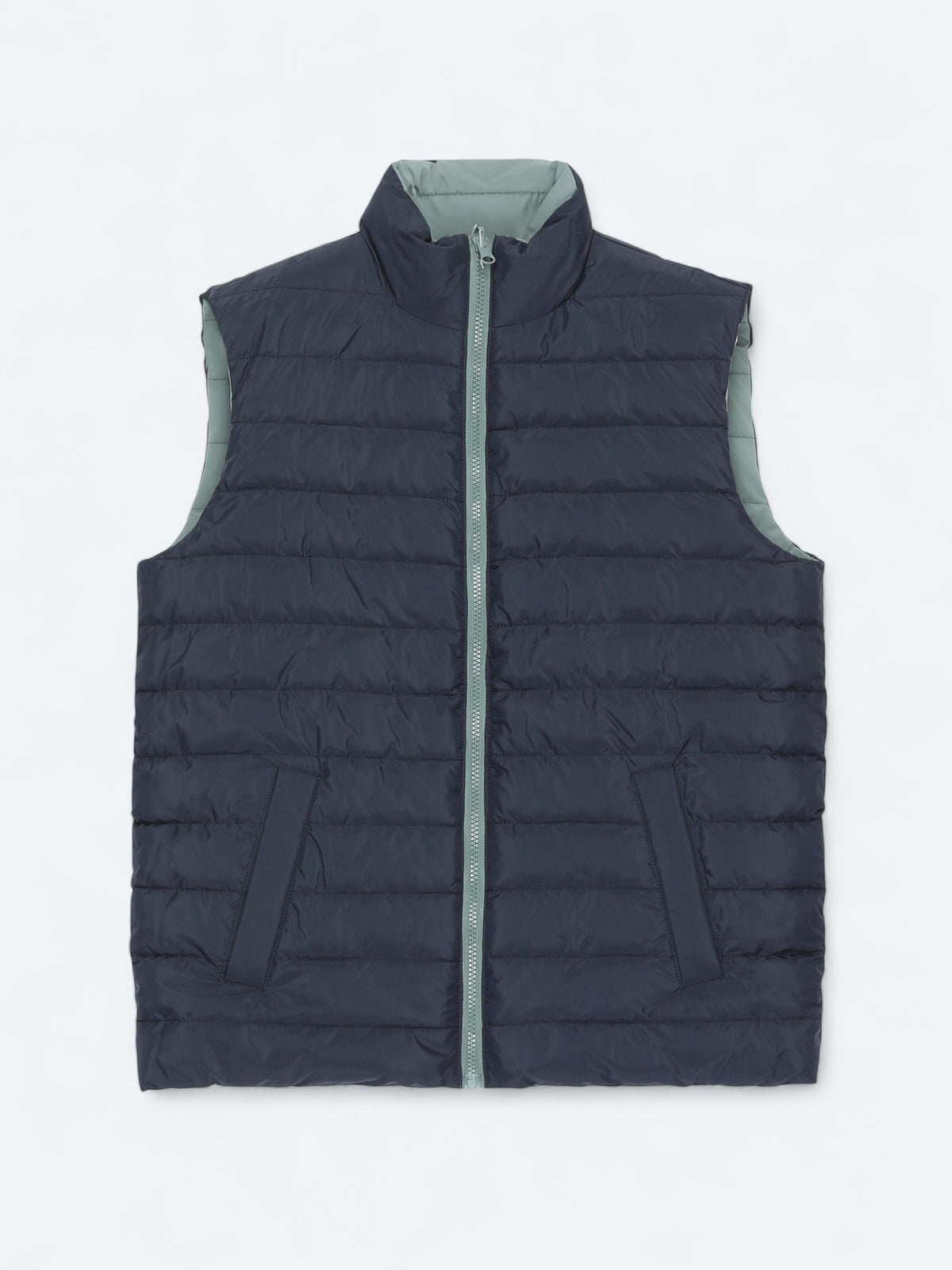 Koyu Mint Regular Fit Dik Yaka Casual Dokuma Spor Yelek