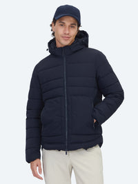 Lacivert Regular Fit Kapüşonlu Casual Dokuma Mont