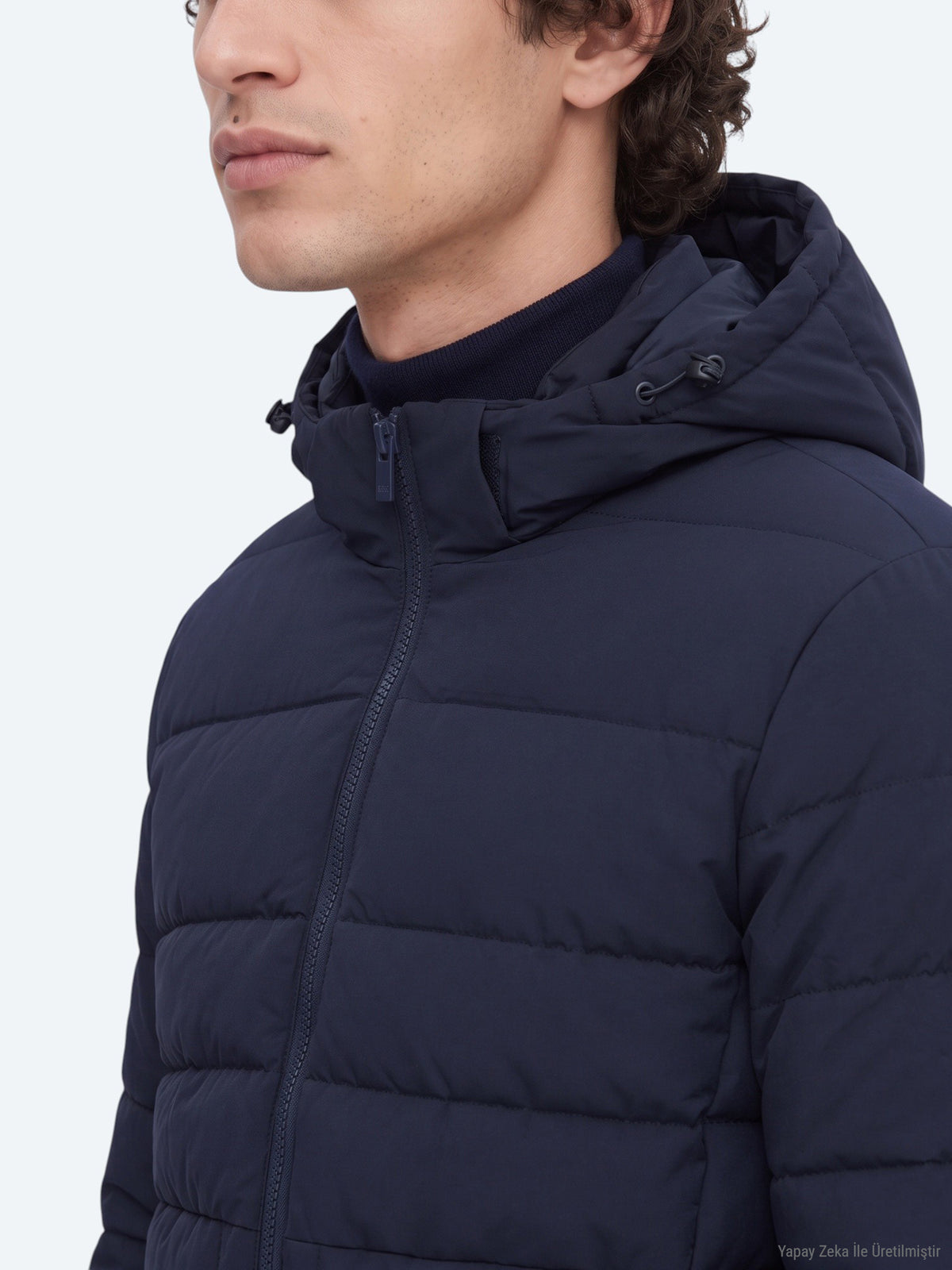 Lacivert Regular Fit Kapüşonlu Dokuma Mont