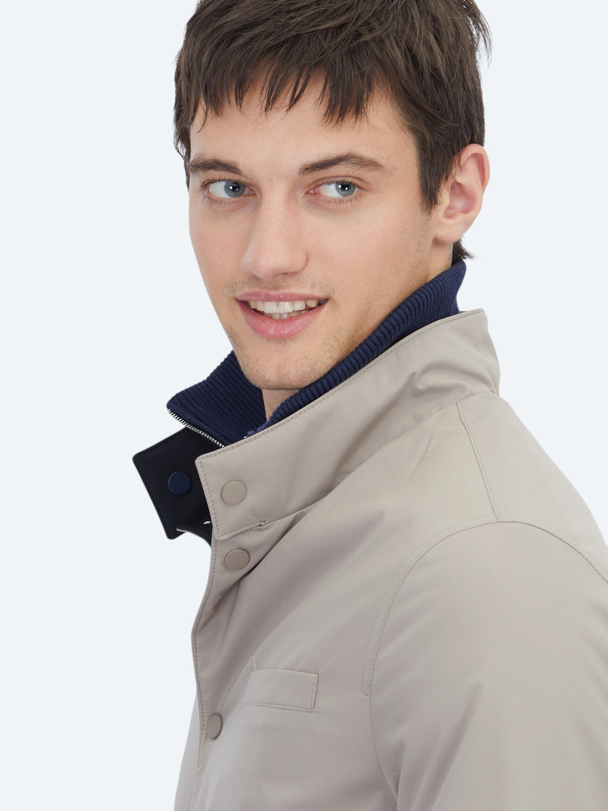 Gri Regular Fit Hakim Yaka Casual Dokuma Çift Taraflı Pardösü