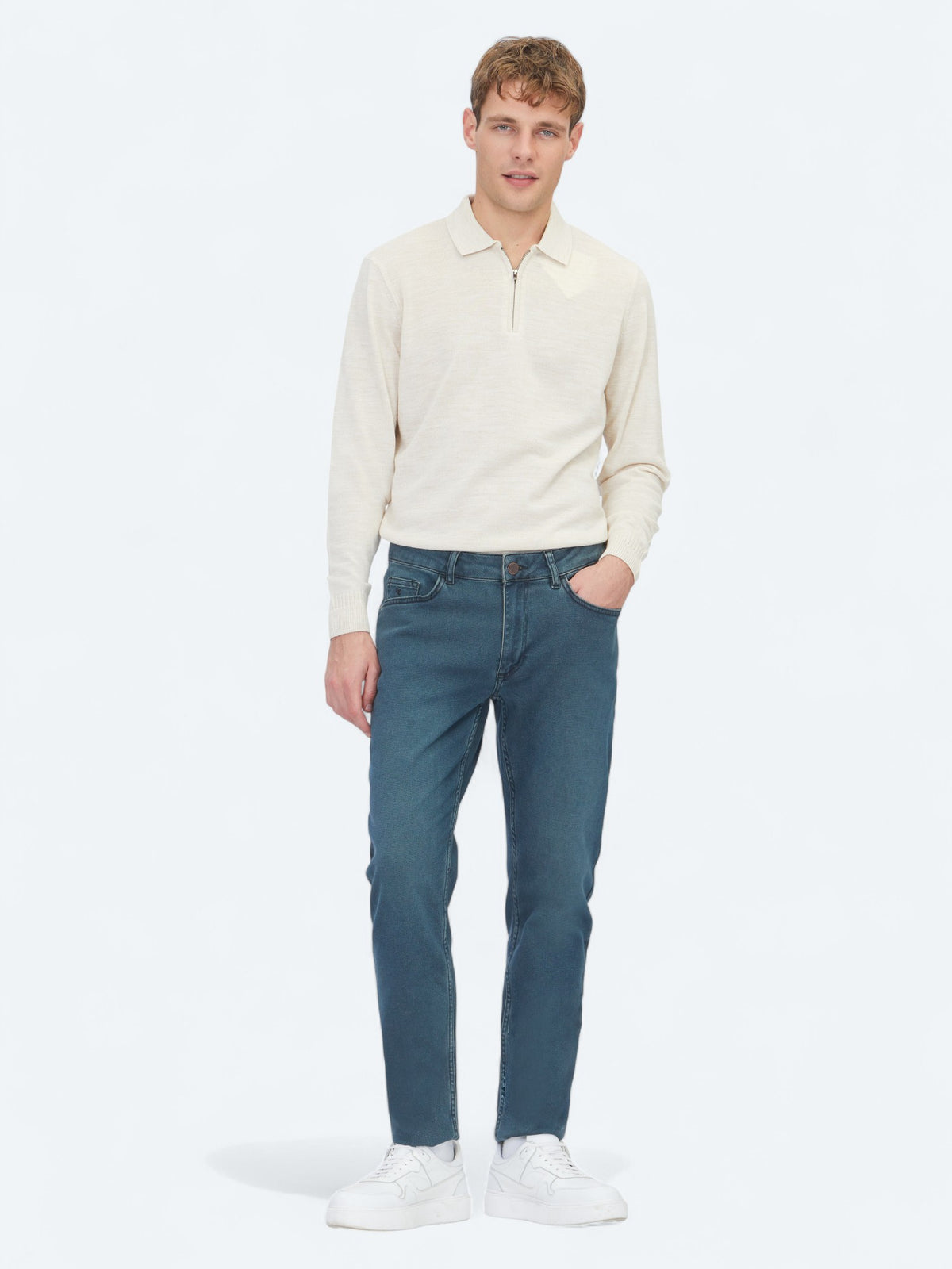 Petrol Slim Fit Denim Pamuk Karışımlı Pantolon