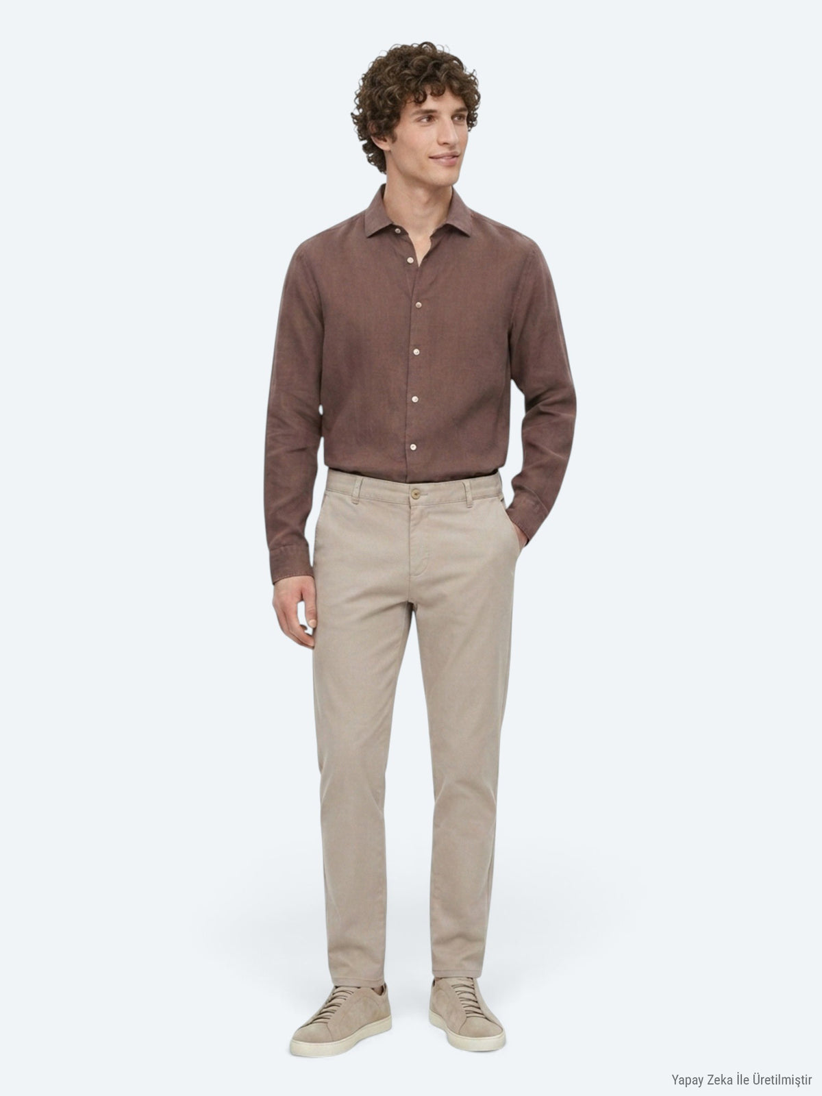 Bej Dokuma Regular Fit Casual Pamuk Karışımlı Pantolon