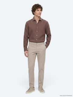 Bej Dokuma Regular Fit Casual Pamuk Karışımlı Pantolon