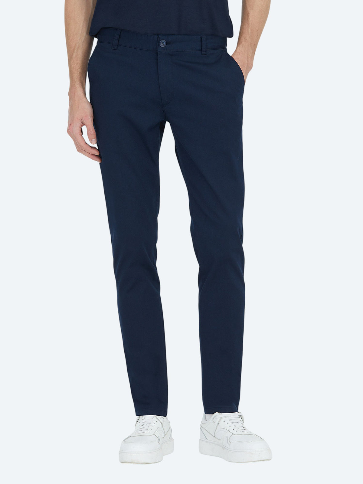 Açık Lacivert Dokuma Regular Fit Casual Pamuk Karışımlı Pantolon