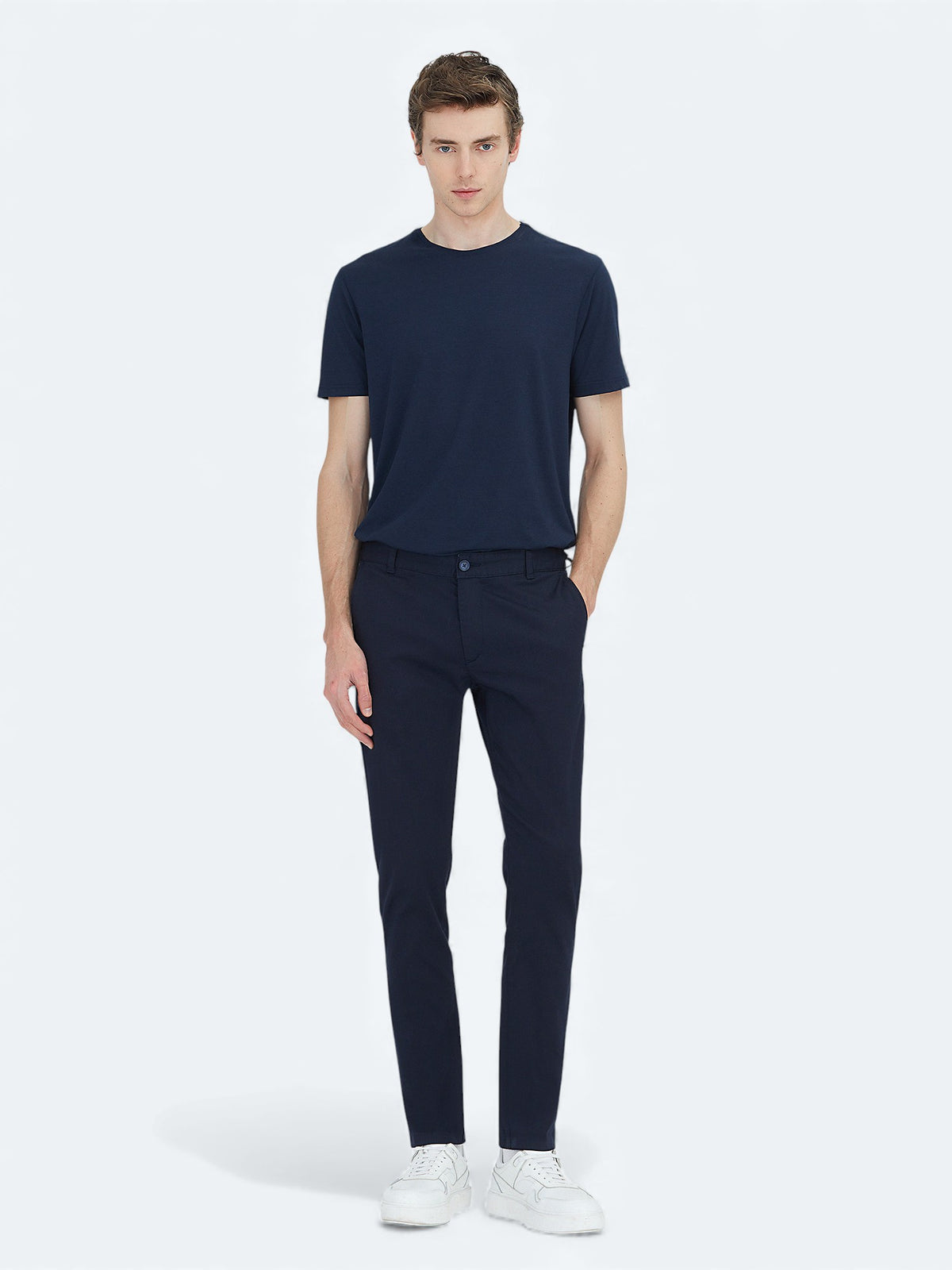 Lacivert Dokuma Regular Fit Casual Pamuk Karışımlı Pantolon