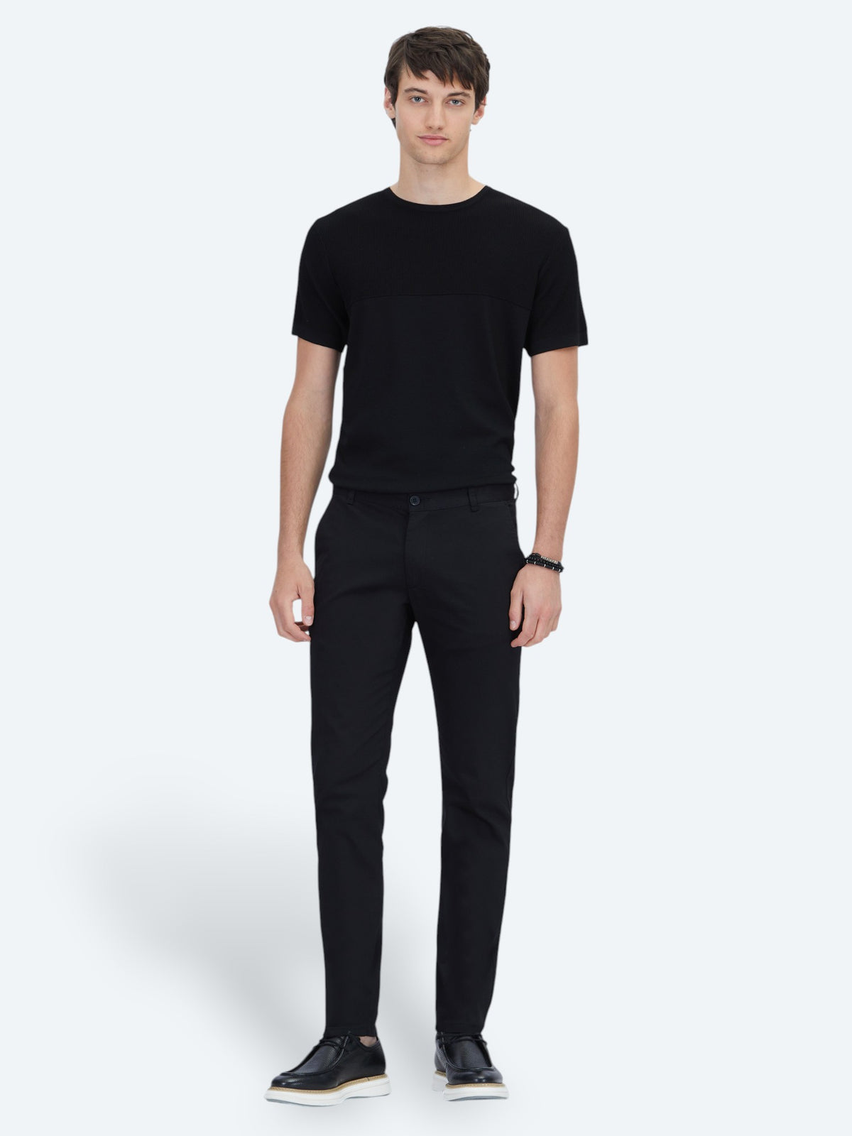 Siyah Dokuma Regular Fit Casual Pamuk Karışımlı Pantolon