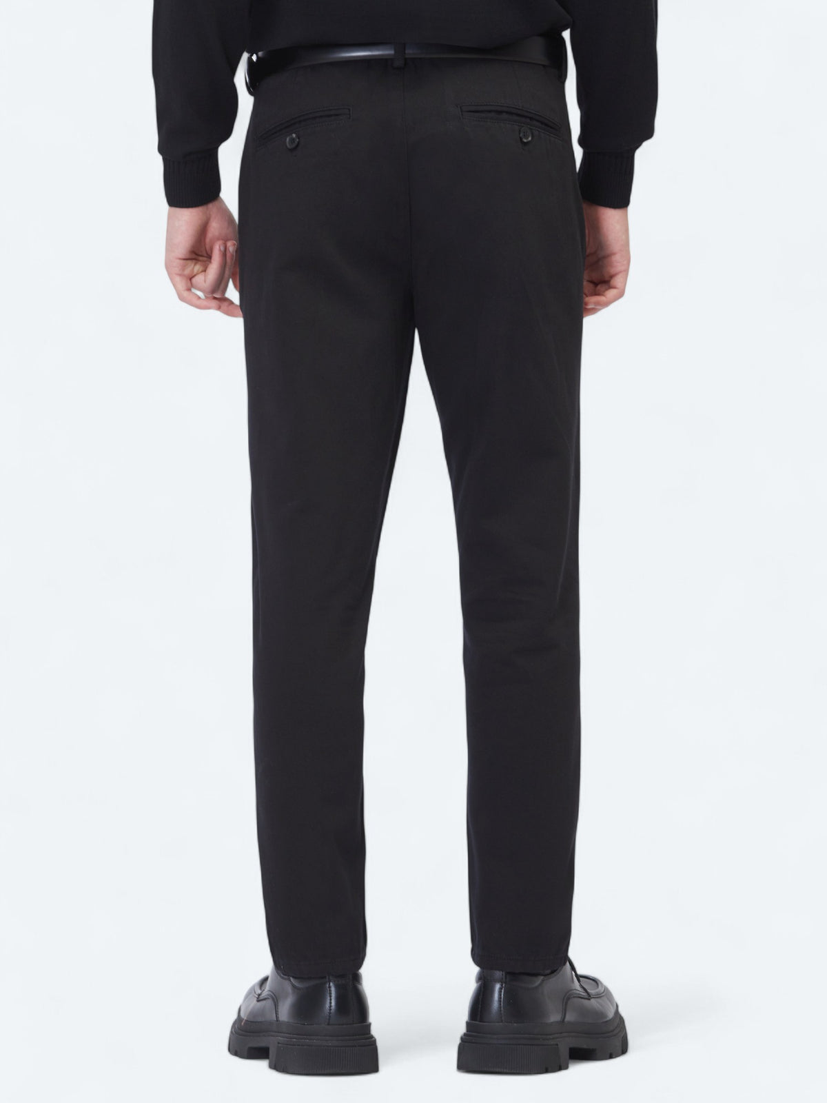 Siyah Dokuma Relaxed Fit Casual Pamuk Karışımlı Pantolon