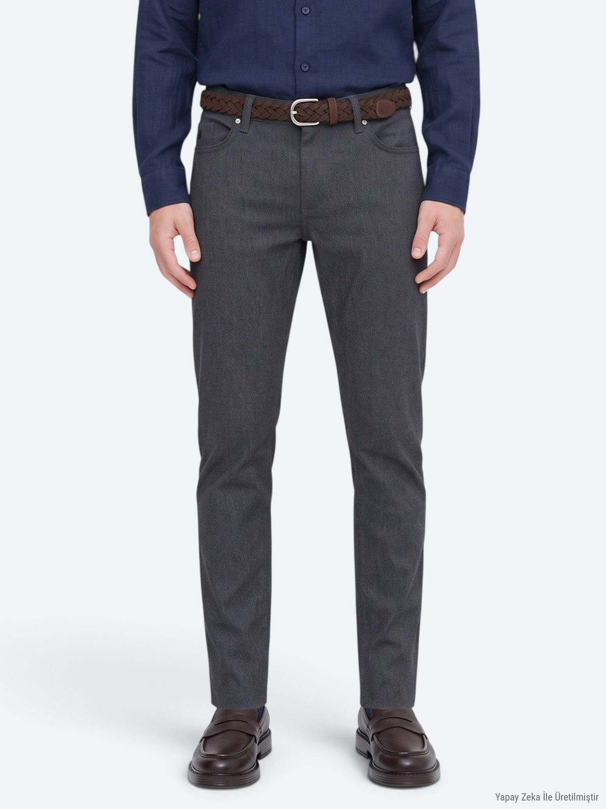 Antrasit Dokuma Regular Fit Casual Pamuk Karışımlı Pantolon