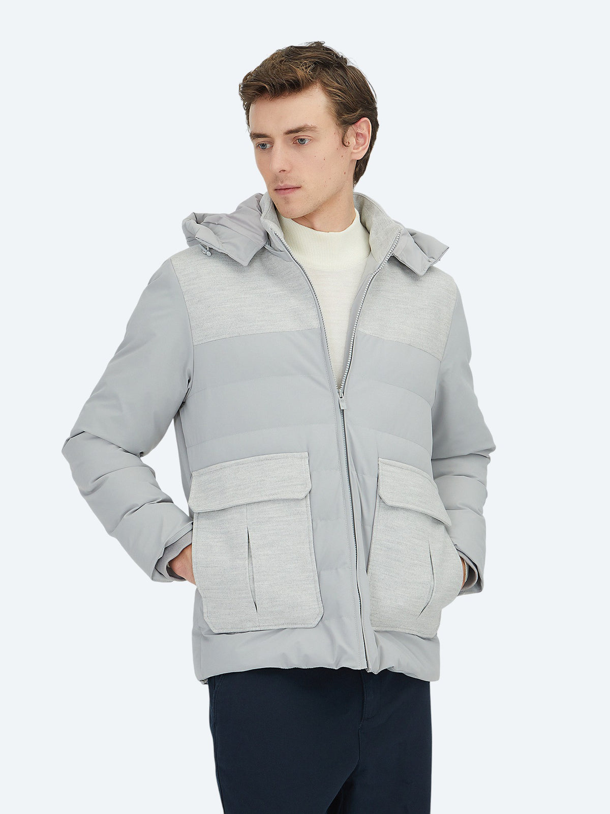 Açık Gri Regular Fit Dik Yaka Casual Dokuma Mont