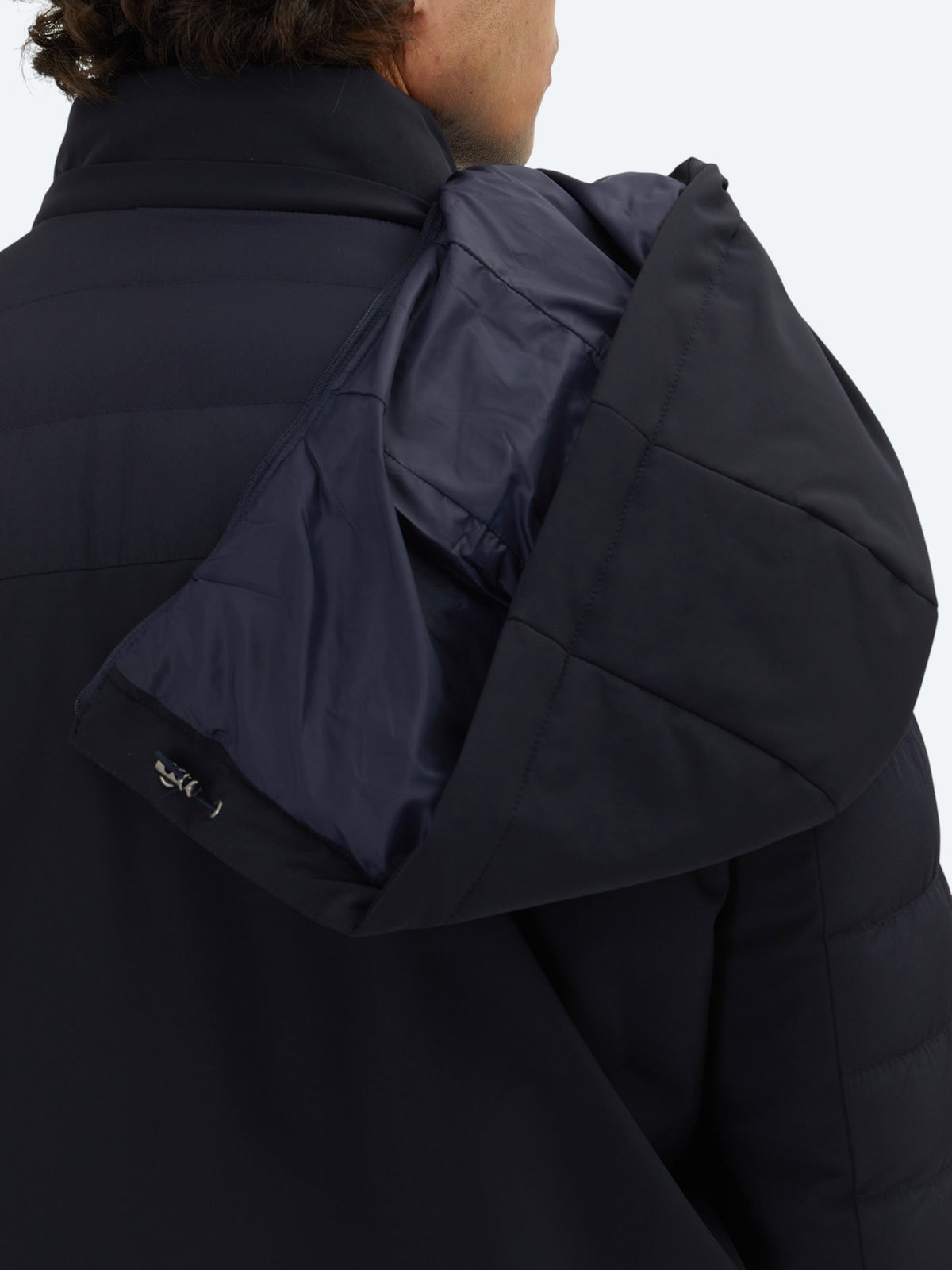 Lacivert Regular Fit Kapüşonlu Casual Dokuma Mont