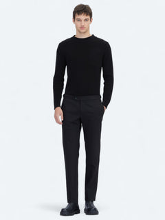 Siyah Dokuma Regular Fit Smart Casual Pamuk Karışımlı Pantolon