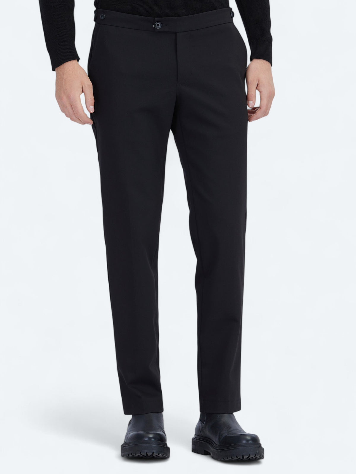 Siyah Dokuma Regular Fit Smart Casual Pamuk Karışımlı Pantolon