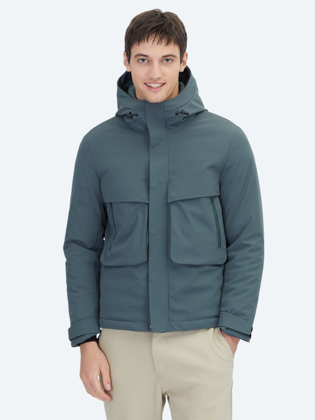 Haki Regular Fit Kapüşonlu Casual Dokuma Mont