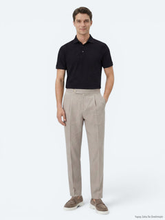 Koyu Vizon Dokuma Carrot Fit Casual Pamuk Karışımlı Pantolon