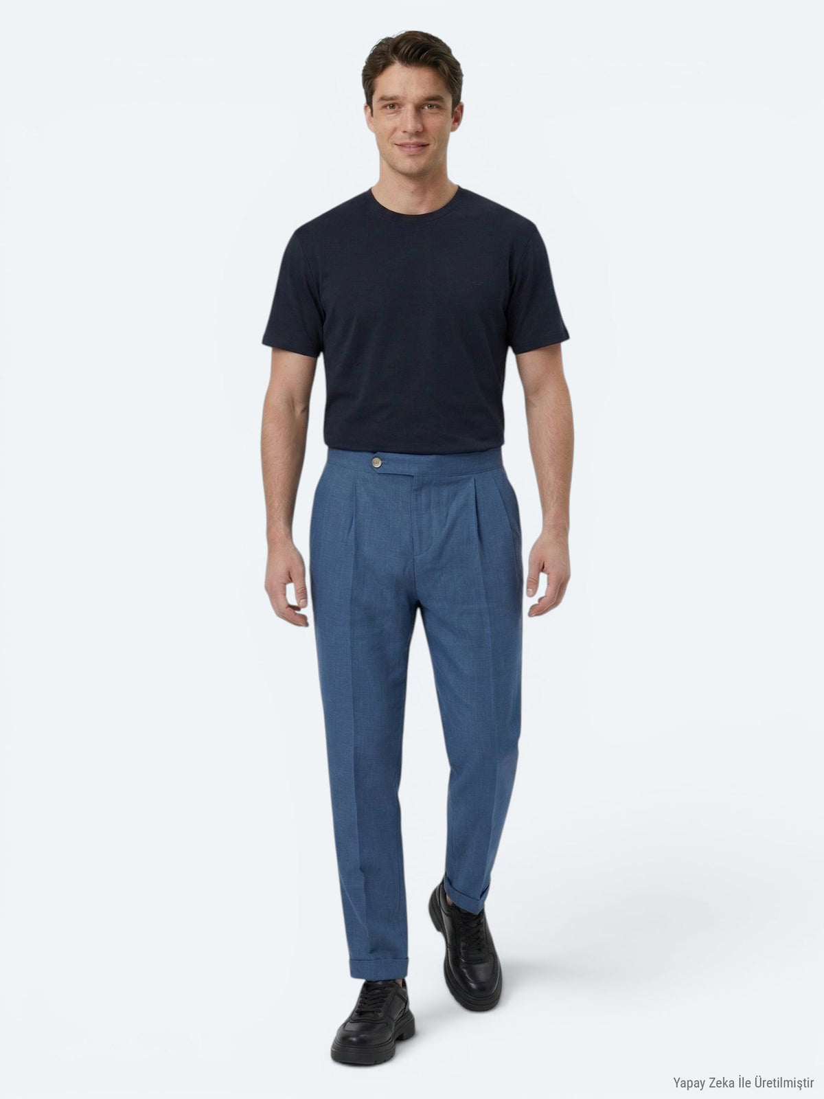 İndigo Dokuma Carrot Fit Casual Pamuk Karışımlı Pantolon